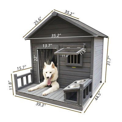 Large dog house, 44.2" long x 44.6" wide x 44.6" Dimensions shown