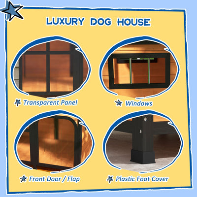 PawHut Outside Cabin-Style Wooden Dog House windows