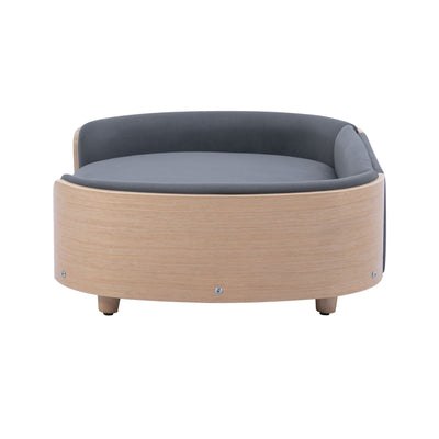 Scandinavian style Elevated Dog Bed Pet Sofa With Solid Wood legs and Bent Wood Back, Velvet Cushion, Large Size - Grey