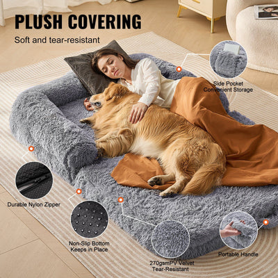 VEVOR Human Dog Bed 72 x48x10in Large Human Size Dog Bed Washable PV Velvet Grey - 3 of 7
