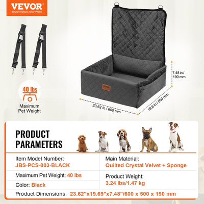 VEVOR Dog Booster Car Seat Pet Car Seat for Small Medium Dog up to 40 lbs. Black - 7 of 8
