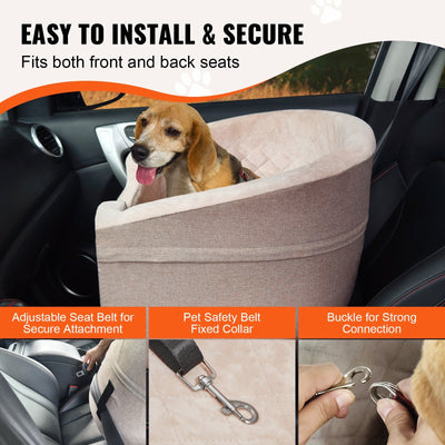 VEVOR Dog Booster Car Seat Pet Car Seat for Small Medium Dog up to 55 lbs. Brown - 4 of 7