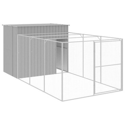 Dog House with Run Light Gray 84.3"x179.9"x71.3" Outside cage view