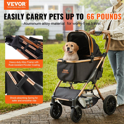 VEVOR Pet Stroller, 4 Wheels Dog Stroller Rotate with Brakes, 66 lbs. Weight Capacity, Puppy Stroller with Detachable Carrier, Storage Basket and Pet Pad, for Small to Medium Sized Dogs, Black - 2 of 7