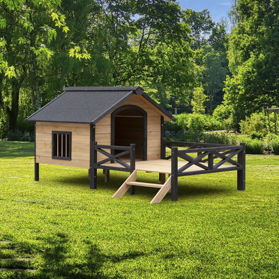 Outdoor Large Wooden Cabin House Style Wooden Dog Kennel with Porch main view