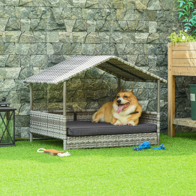 Wicker Dog House Outdoor with Canopy Outside