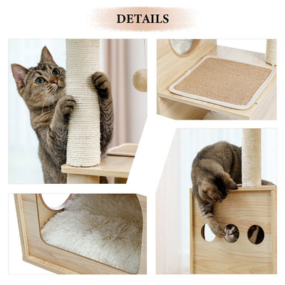 Modern Luxury Cat Tree Wooden Multi-Level Cat Tower Cat Sky Castle With 2 Cozy Condos;Cozy Perch;Spacious Hammock And Interactive Dangling Ball - 6 of 12