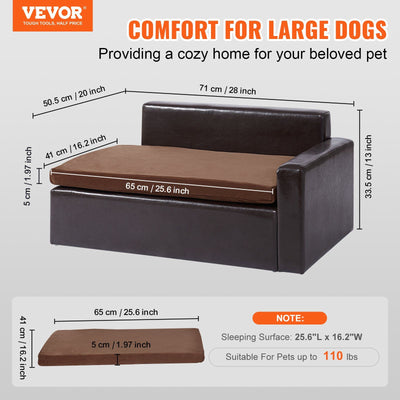 VEVOR Pet Sofa, Dog Couch for Medium-Sized Dogs and Cats, Soft Leather Dog Sofa Bed, 110 lbs. Loading Cat Sofa, Black - 2 of 7