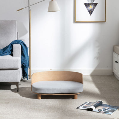 Scandinavian style Elevated Dog Bed Pet Sofa With Solid Wood legs and Bent Wood Back, Velvet Cushion, Walnut - White - 3 of 20