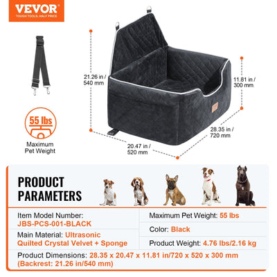 VEVOR Dog Booster Car Seat Pet Car Seat for Medium Large Dog up to 55 lbs. Black - 6 of 8