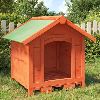 Dog Kennel Brown 25.6"x25.6"x24.2" Solid Wood Pine Outside view