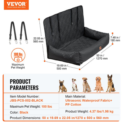 VEVOR Dog Booster Car Seat Pet Car Seat for Medium Large Dog up to 100 lbs. Black