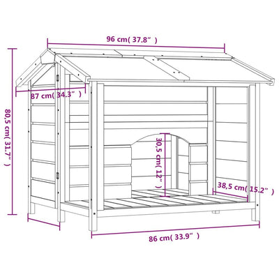 Dog Kennel Brown 37.8"x34.3"x31.7" Solid Wood Pine House Dimensions