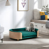 Scandinavian style Elevated Dog Bed Pet Sofa With Solid Wood legs and Bent Wood Back, Velvet Cushion, Large Size - Green - 7 of 14