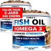 2 Pack Omega 3 Fish Oil for Dogs Skin and Coat Supplement Dry & Itchy Skin Relief Treatment Allergy Support Dog Anti Shedding Treats Shiny Coats EPA & DHA Salmon - 1 of 6