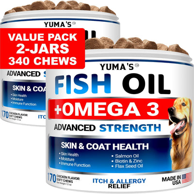 2 Pack Omega 3 Fish Oil for Dogs Skin and Coat Supplement Dry & Itchy Skin Relief Treatment Allergy Support Dog Anti Shedding Treats Shiny Coats EPA & DHA Salmon - 1 of 6