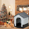 33 inch Large Plastic Dog House, Indoor Outdoor Doghouse Pet House with Air Vents and Elevated Floor, Insulated Water Resistant Puppy Shelter Kennel, Gray & White - 11 of 13