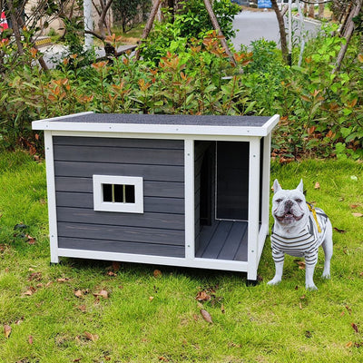 Wooden Dog House with Porch Deck yard view