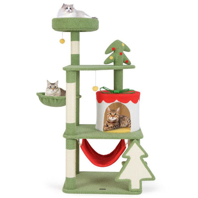 Cute Christmas Cat Tree with Sisal Scratching Posts and Gift Box Shaped Condo - 1 of 11
