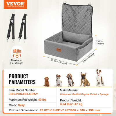 VEVOR Dog Booster Car Seat Pet Car Seat for Small Medium Dog up to 40 lbs Gray = 7 of 8