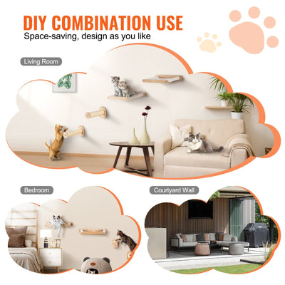 VEVOR Wall Mounted Cat Shelves with 2 Jumping Posts & 2 Hammocks up to 40 lbs. - 6 of 11