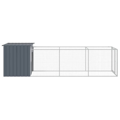 Dog House with Run Anthracite 43.3"x159.4"x43.3" Galvanized Steel side view