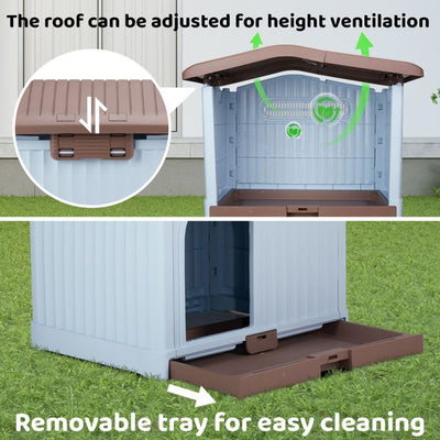 34 inch Large Plastic Dog House with Liftable Roof removable tray