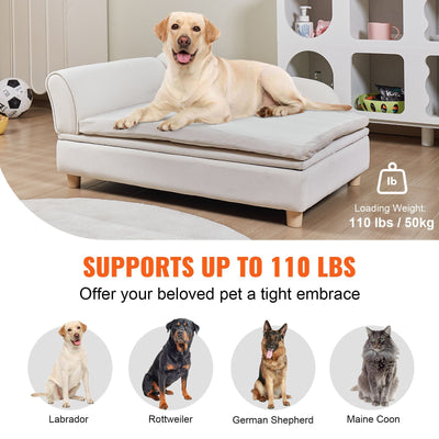 VEVOR Pet Sofa, Dog Couch for Large-Sized Dogs and Cats, Soft Velvety Dog Sofa Bed, 110 lbs. Loading Cat Sofa, White - 3 of 7