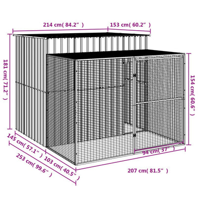 Dog House with Run Anthracite 84.3"x99.6"x71.3 Dimensions