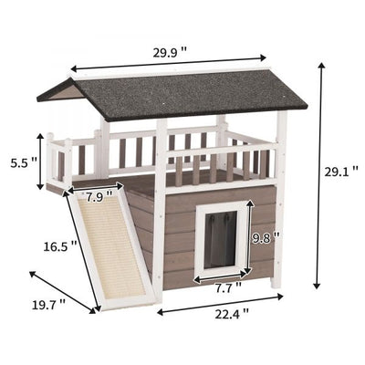 2-Tier Outdoor Wooden Dog House, dimensions