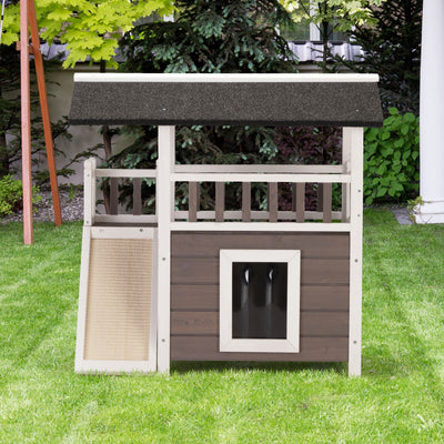 2-Tier Outdoor WoodeDog House, in yard