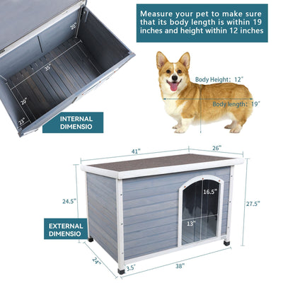 Medium Wooden Outdoor Dog House, dimensions