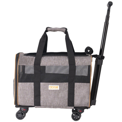 VEVOR Cat Carrier with Wheels, Airline Approved Rolling Pet Carrier with Telescopic Handle and Shoulder Strap, Dog Carrier with Wheels for Pets under 22 lbs., with 1 Folding Bowl, Grey - 1 of 7