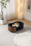 Scandinavian style Elevated Dog Bed Pet Sofa With Solid Wood legs and Walnut Bent Wood Back, Cashmere Cushion, Small Size - Blue = 3 of 14