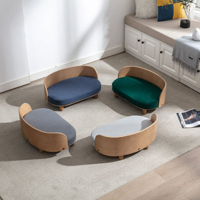 Scandinavian style Elevated Dog Bed Pet Sofa With Solid Wood legs and Bent Wood Back, Velvet Cushion, Walnut - White - 14 of 20