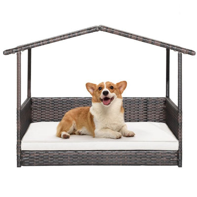 Outdoor Wicker Dog House with Weatherproof Roof whole view