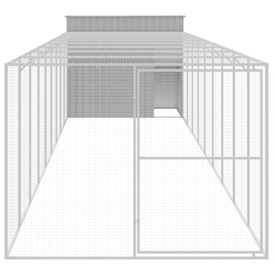 Dog House with Run Light Gray 84.3"x420.9"x71.3" Galvanized Steel long view