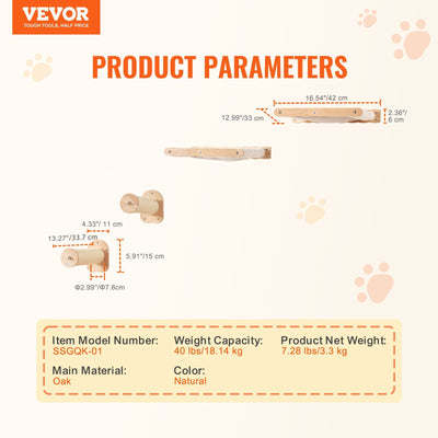 VEVOR Wall Mounted Cat Shelves with 2 Jumping Posts & 2 Hammocks up to 40 lbs. - 7 of 11