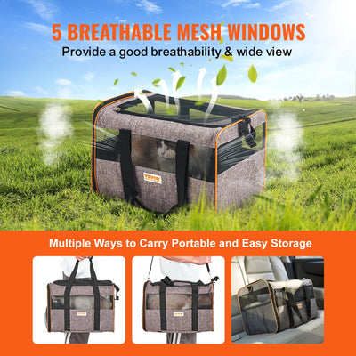 VEVOR Cat Carrier with Wheels, Airline Approved Rolling Pet Carrier with Telescopic Handle and Shoulder Strap, Dog Carrier with Wheels for Pets under 22 lbs., with 1 Folding Bowl, Grey - 5 of 7