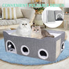 Cat Houses for Indoor Cats-Large Collapsible Large Cat Bed with Fluff Ball and 2 Caves, Cat Hideout with Canopy, Semi-Enclosed Cat Bed Cat House Covered Cat Bed for Multi Small Pet Large Kitty - 4 of 6